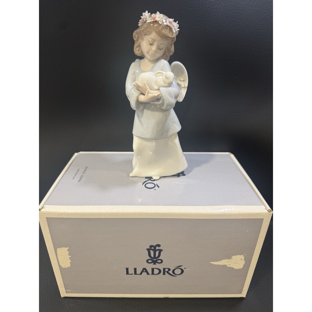 Lladro Heavenly Love Angel Figurine #6856 Girl Bunny Rabbit W Box Needs Repair